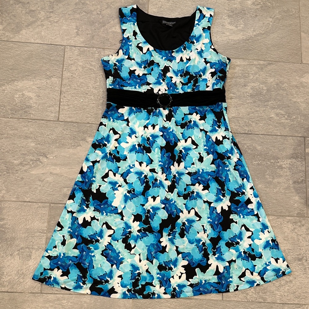 Covington Blue and Black Floral midi dress. Size 16